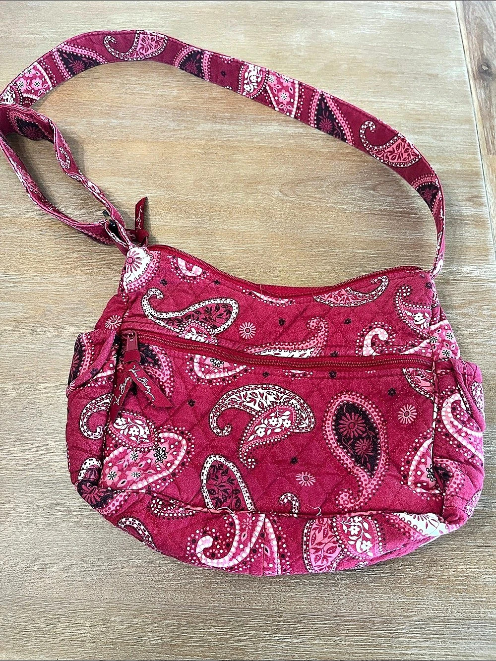 Vera Bradley Quilted Shoulder Bag Red Paisley & Pink Paisley